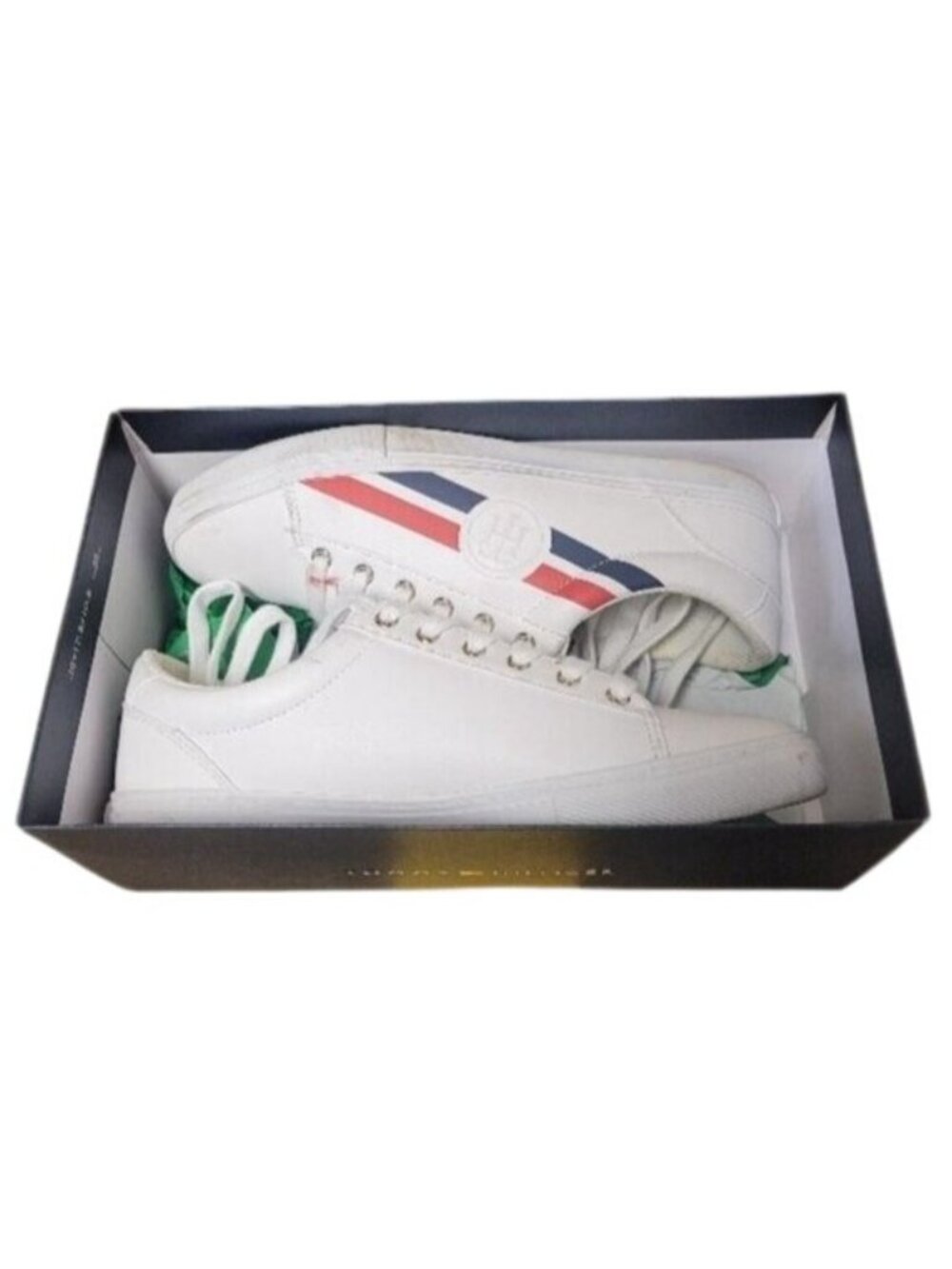 Tommy Hilfiger Lindee White Leather with Blue & Red Striped Sneakers Size 9
